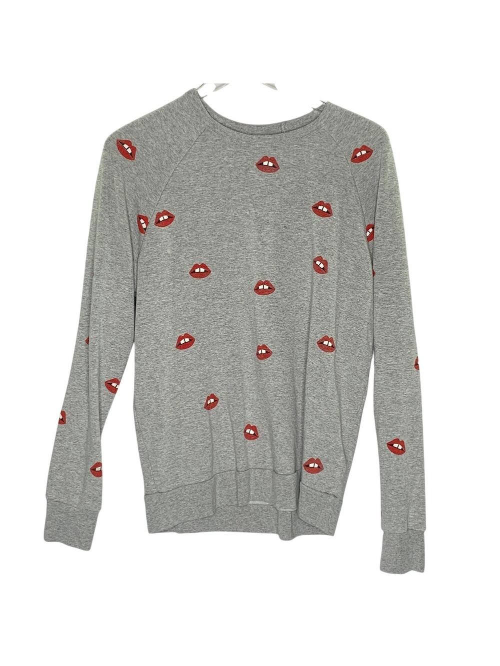 Lauren Moshi Red Lips Gray Sweatshirt S Kiss Crew Neck Classic Graphic